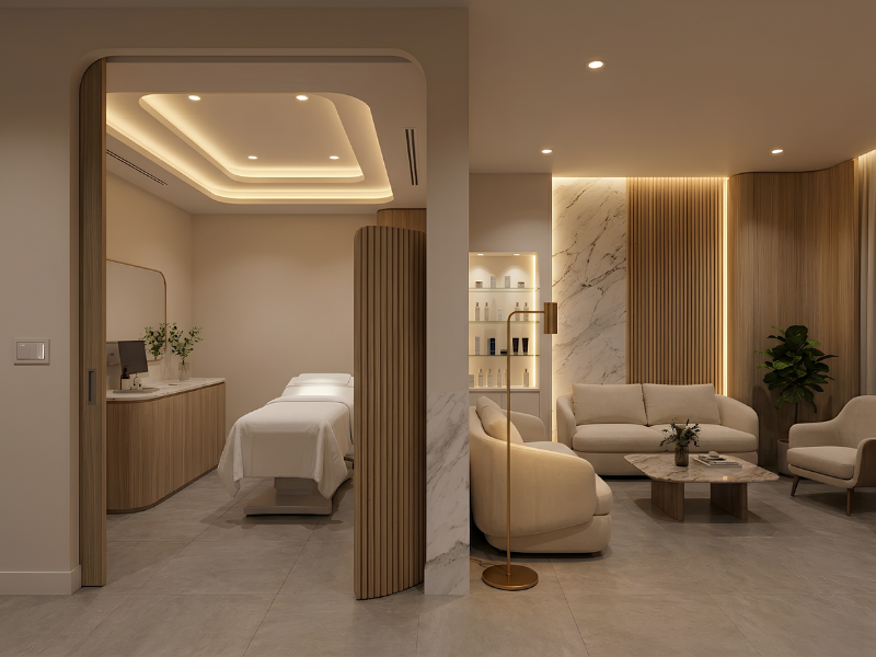 Pencahayaan pada VIP Room dan Lounge Area Klinik Estetika Anak Panah Perkasa