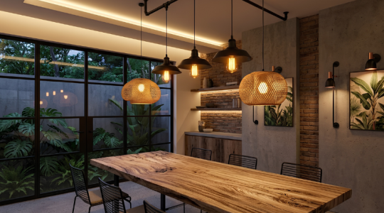 Lighting Design Ruang Makan Minimalist Industrial Tropical Home Anak Panah Perkasa