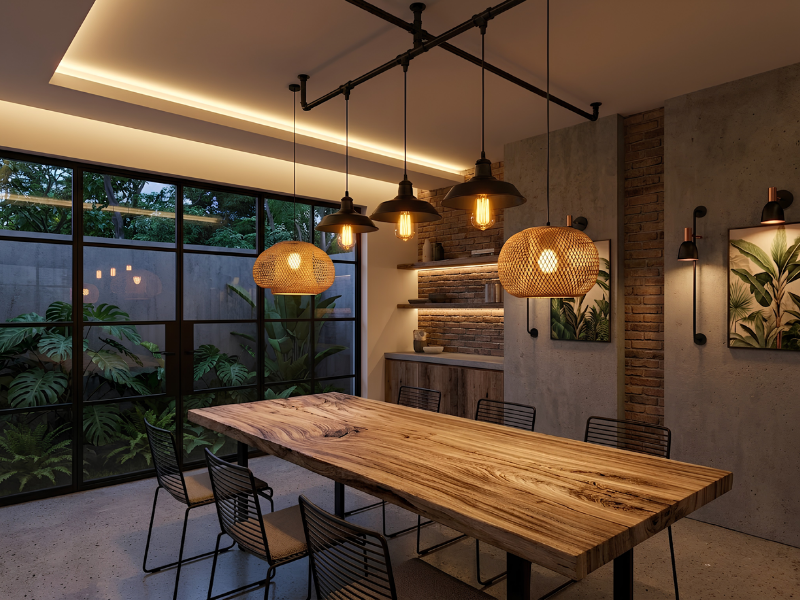 Lighting Design Ruang Makan Minimalist Industrial Tropical Home Anak Panah Perkasa