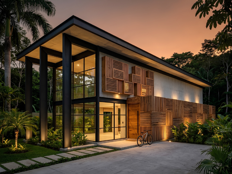 Fasad Rumah Bergaya Industrial Tropical Anak Panah Perkasa