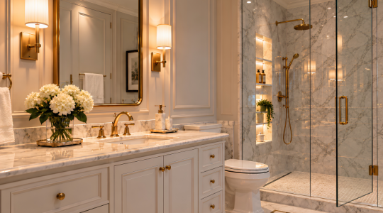 Desain Pencahayaan Kamar Mandi American Classic yang Elegan - Anak Panah Perkasa