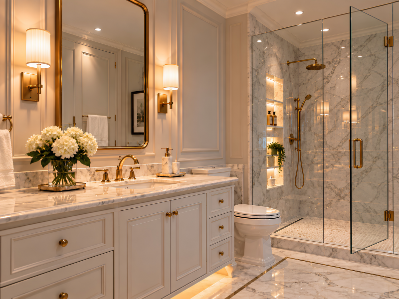 Desain Pencahayaan Kamar Mandi American Classic yang Elegan - Anak Panah Perkasa